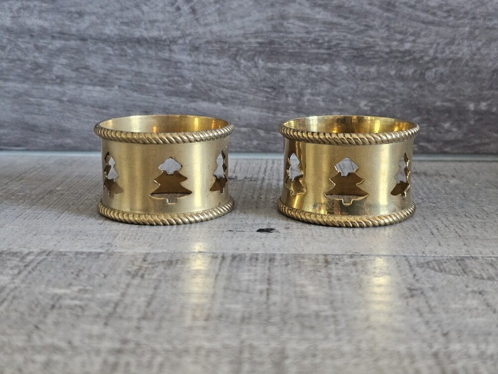 Brass Napkin Holders with TREES Christmas Decor Replacement Lot Of 2 G3a
